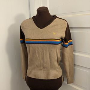 Vintage Tan and Brown Sweater with Rainbow Detail